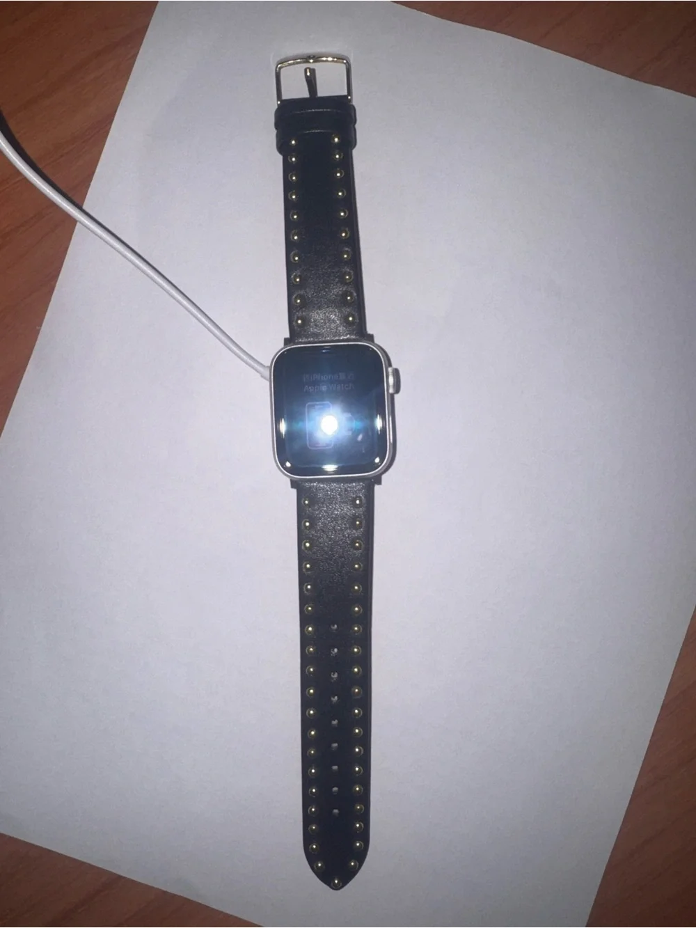 Apple Smartwatch with Black Leather Band and Gold Studs SE 2nd gen 40mm